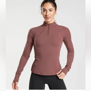 Gymshark Women's running 1/4 zip Long Sleeve Top in Bordeaux